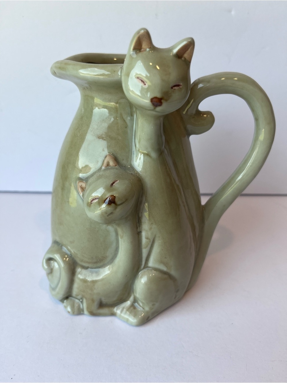 Vintage Cat Pitcher Pottery Vase